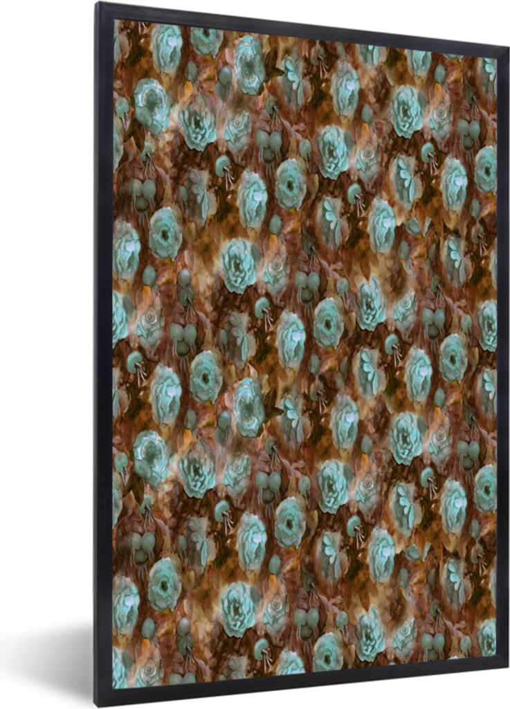 MuchoWow MuchoWow Gerahmtes Poster Rosen - Aquarell - Blau 60x90 cm - Poster mit zchwarzem Bilderrahmen - Kunst