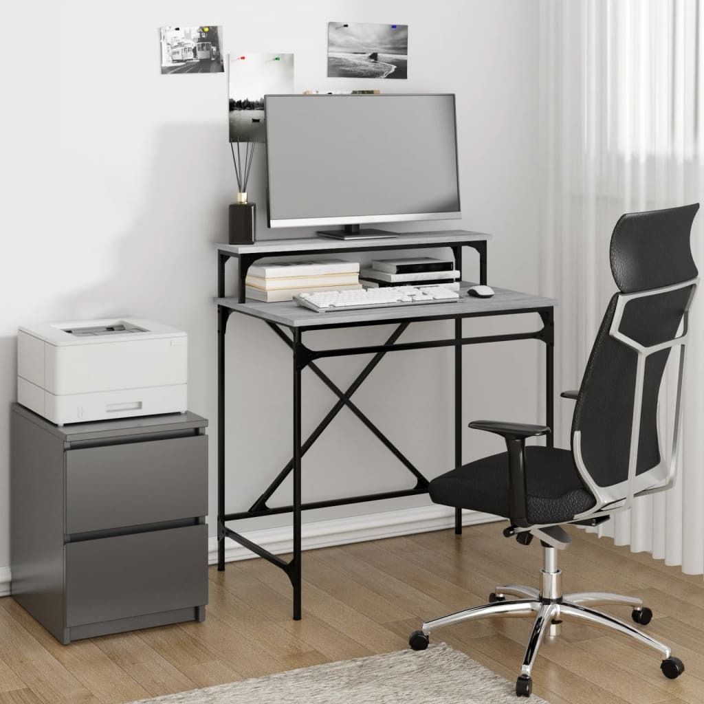 The Living Store Schreibtisch Grau Sonoma 80x50x90 cm Holzwerkstoff und Eisen