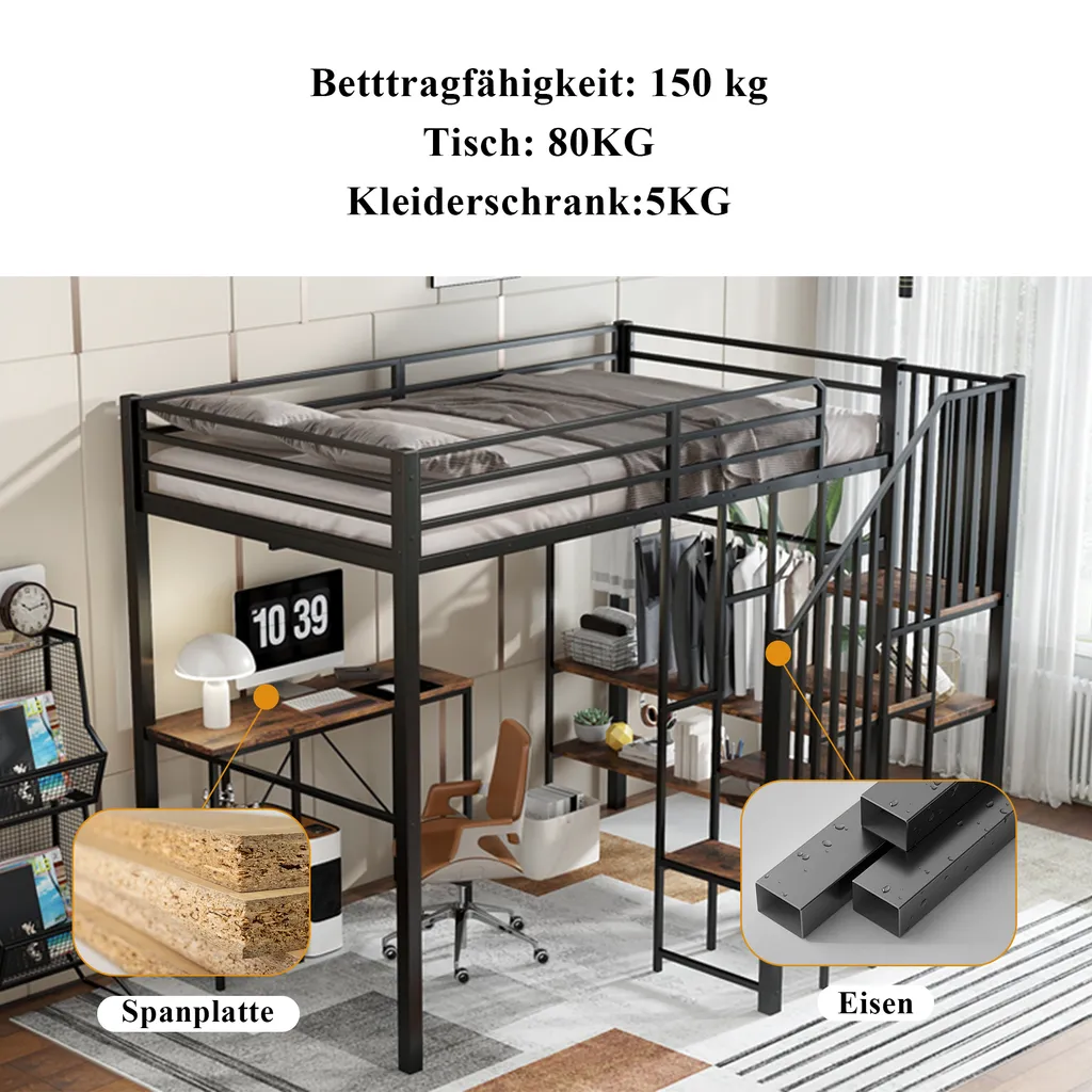 Lit superposé 120x200 robuste : la solution bureau et rangement incluse - 5