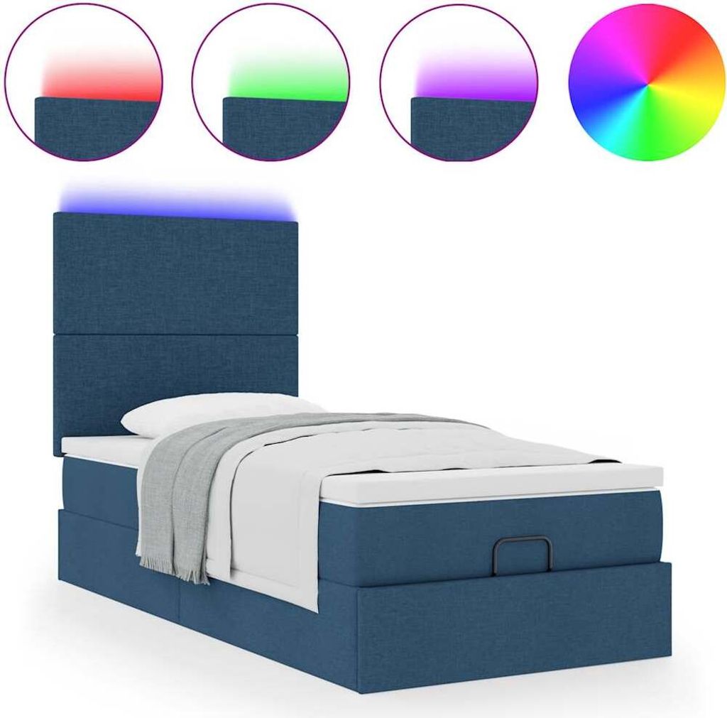 Ottomane Bett mit Matratze & LEDs Blau 90x200 cm Stoff