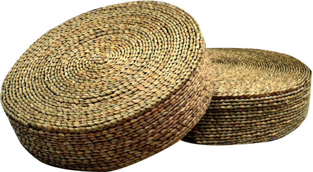 Pouf de Sol Rond en Canne Tressée - Coussin de Méditation Naturel 50cm