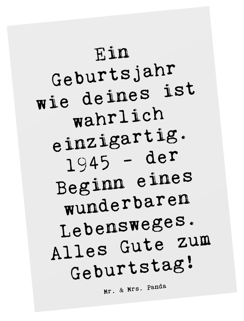Mr. & Mrs. Panda Postkarte Spruch 1945 Geburtstag - Weiß - Geschenk, Happy Birthday, alles Gute zum, handgefertigte Geschenke, Grußkarte, Fotokar...