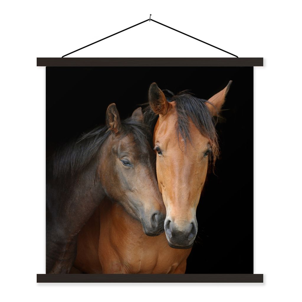 MuchoWow Textilposter Pferde - Liebe - Braun 120x120 cm mit schwarzem Rahmen - Aufhängungsset