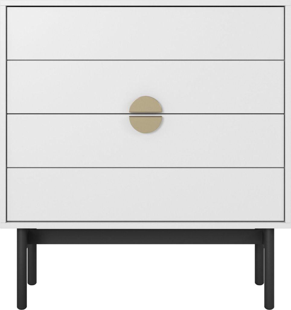 Selsey Stoon - Kommode mit 4 Schubladen, Weiß mit schwarzem Metallgestell, 85,5 cm