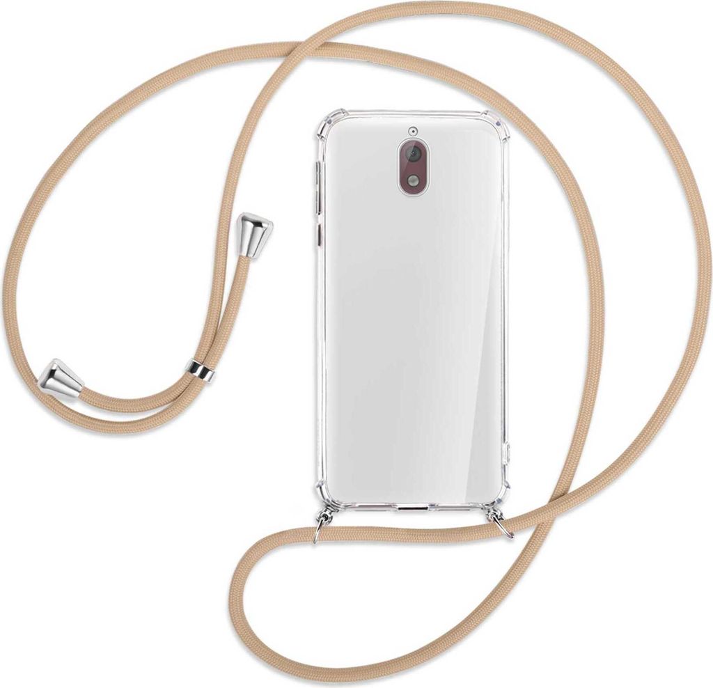 Handykette Backcover-Schutzhülle mit Band (Metall silberfarben) für Nokia 3.1 - beige