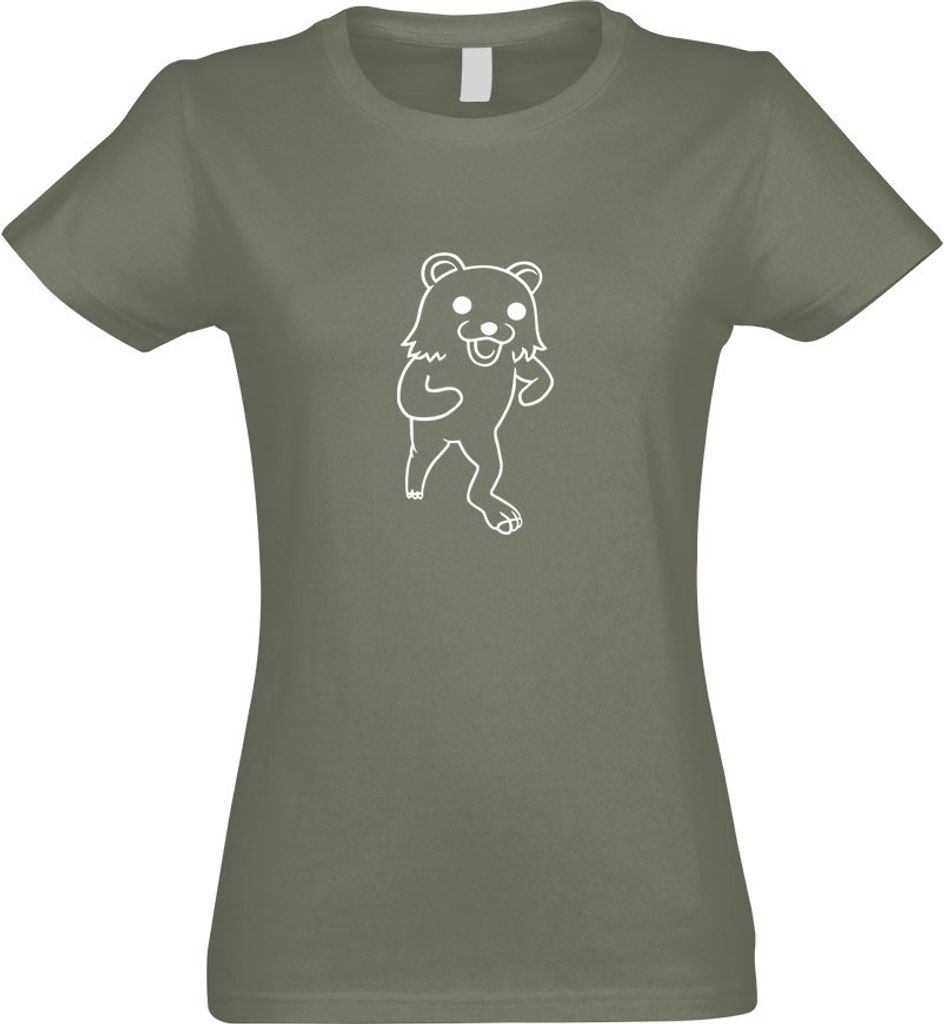 Kiwistar - T-Shirt tailliert - Damen - Olive - Pedobär - Pedobear laufend - mit Motiv Bedruckt - Funshirt Design - Sport - Freizeit - Damen - XXL