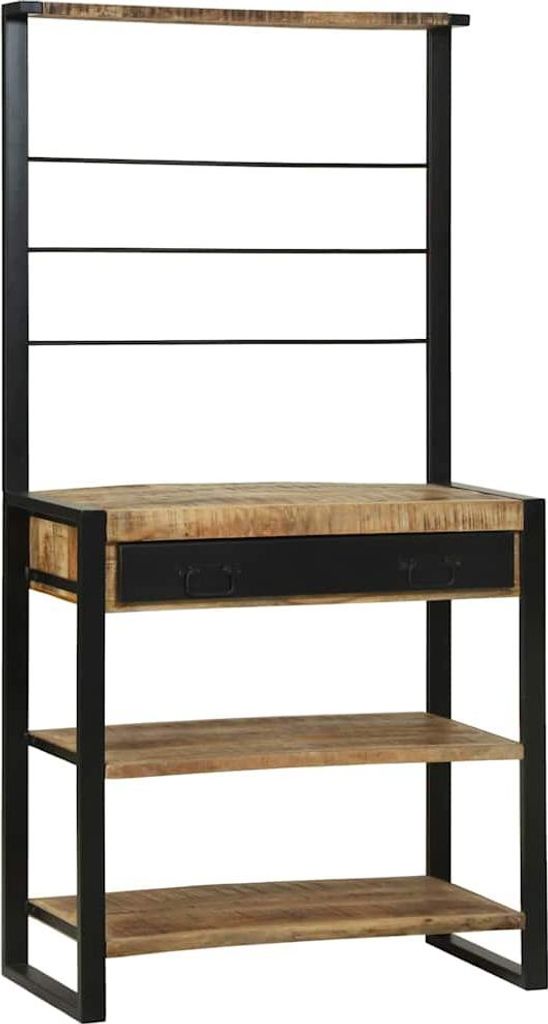 Küchenregal Braun und Schwarz 80 x 40 x 160 cm Massivholz Mango