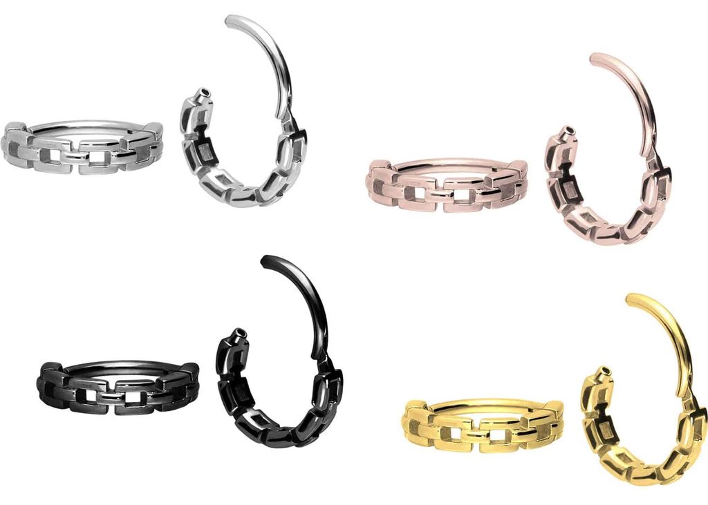 Ohrpiercing, Nasenpiercing, Septum Piercing Chirurgenstahl Segmentring Clicker KETTEN-DESIGN Gold Innendurchmesser: 8mm + Stabstärke: 1mm