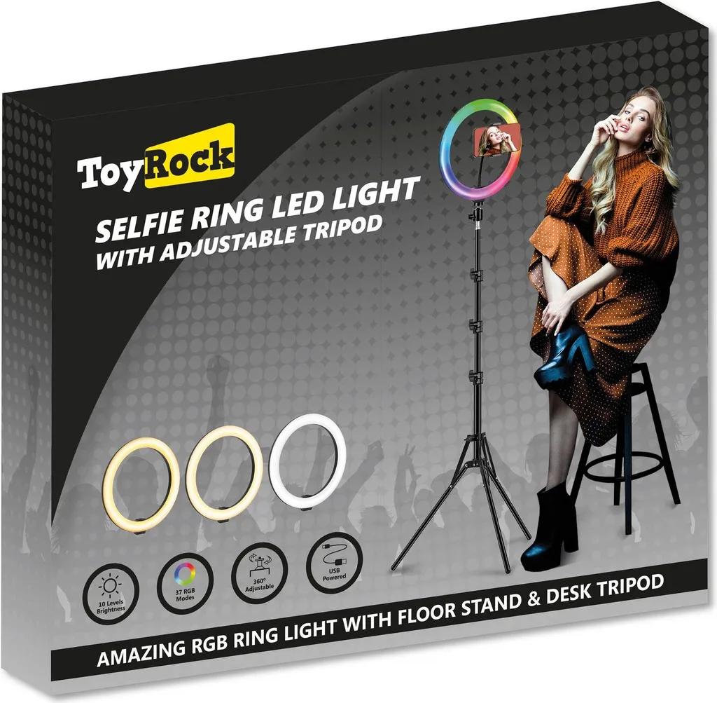 Anneau LED 26 cm avec 3 modes de couleur et support réglable selfie