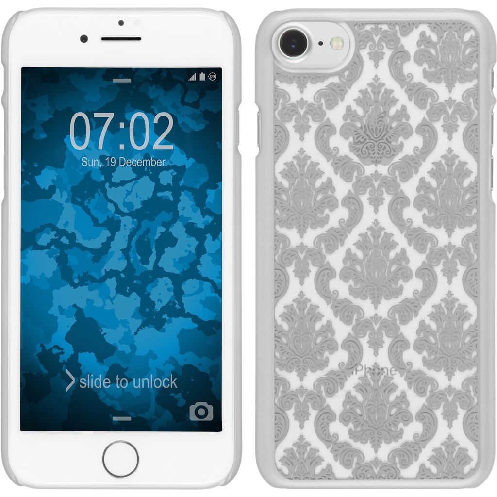 PhoneNatic Case kompatibel mit Apple iPhone 7 / 8 / SE 2020 - Hülle silber Damask Hard-case + 2 Schutzfolien
