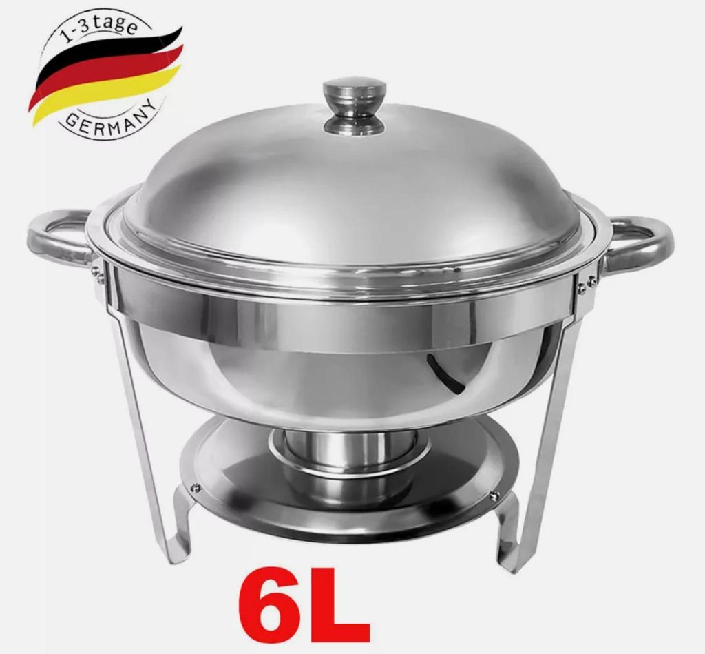 6 Liter Edelstahl Chafing Dish Speisenwärmer Suppentopf Rund Wärmebehälter