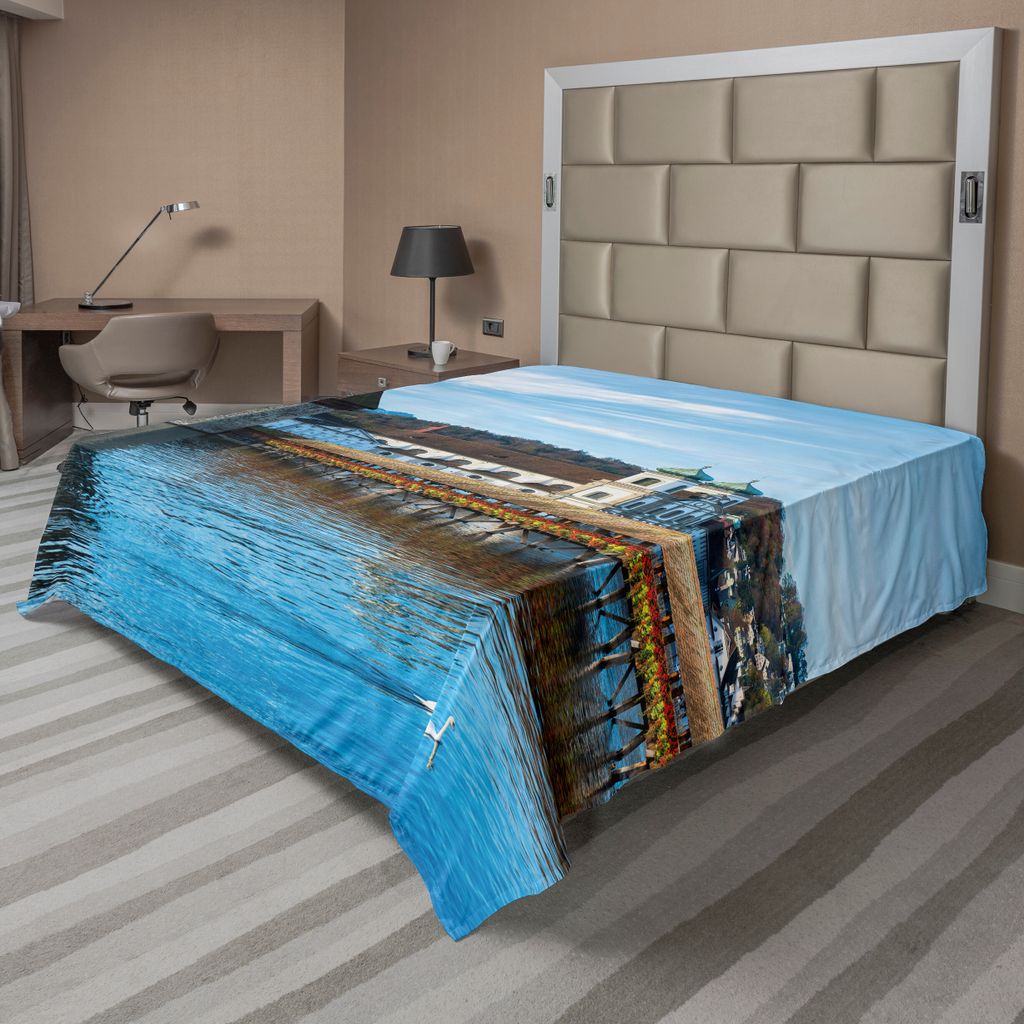 ABAKUHAUS Landschaft Bettlaken, Ansicht Der Eichen Kapellen Brücke Nordländer See Europäischer Stadt Druck, weiches bequemes oberes Bettlaken f...