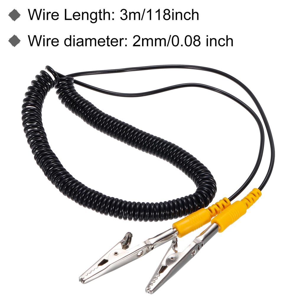 ESD Erdung Kabel Kordel mit Krokodilklemme 3.0m/118" Gelb Antistatische Masse Draht Elastisch Kabel Clip fš¹r Entfernen Stromleiter Elektrostatik