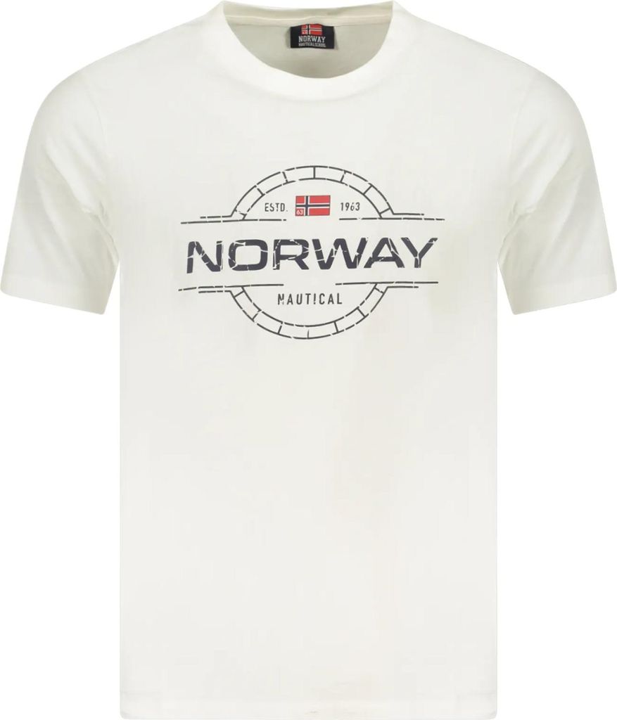 Herren Weißes Kurzarm-T-Shirt mit Print und Rundhals in Norwegen-Stil