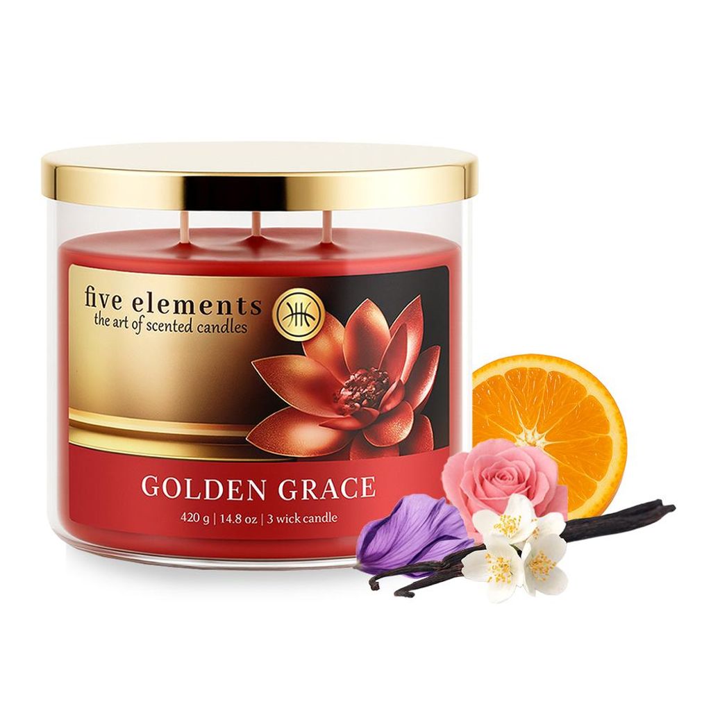 Duftkerze Five Elements Golden Grace, 420 g, 3 Dochte