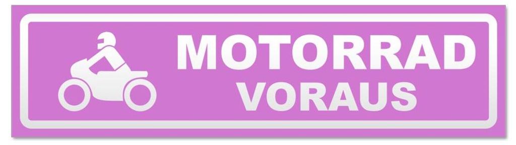Kiwistar - Autoaufkleber - Flieder - 30 x 8 cm - Motorrad voraus Motiv 2 invertiert - Hinweis Aufkleber Sticker für Auto, Kfz, Fahrrad, PKW, LKW