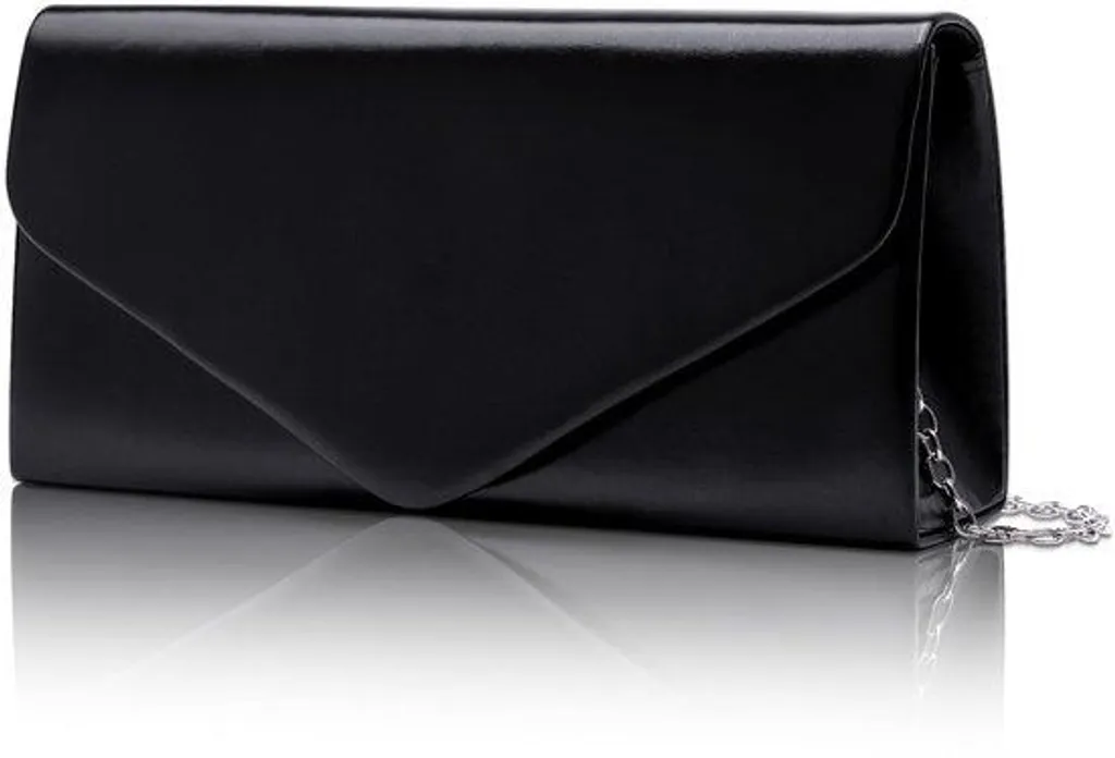 Pochette en cuir noir 22x11x5 cm avec chaîne amovible - Sac de soirée