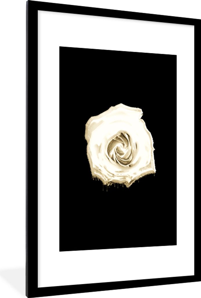 MuchoWow MuchoWow Gerahmtes Poster Blume - Weiß - Rose 60x90 cm - Poster mit zchwarzem Bilderrahmen - Dekoration - Wandposter Wohnzimmer - Hoc...