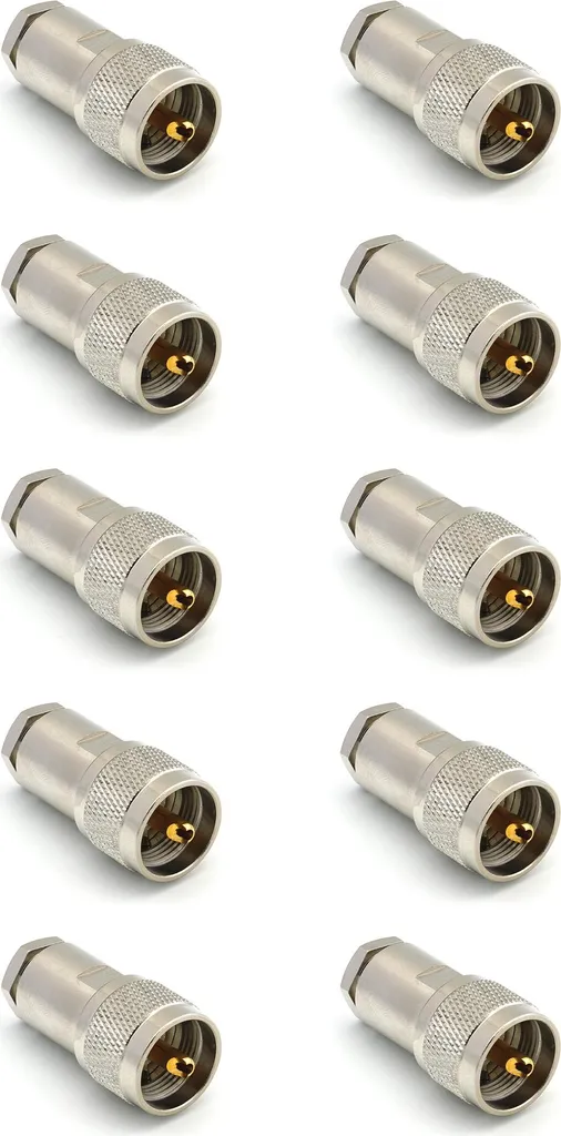 Adaptateur Coaxial PL259 UHF Nickelé avec Broches Or pour RG58 - 10pcs
