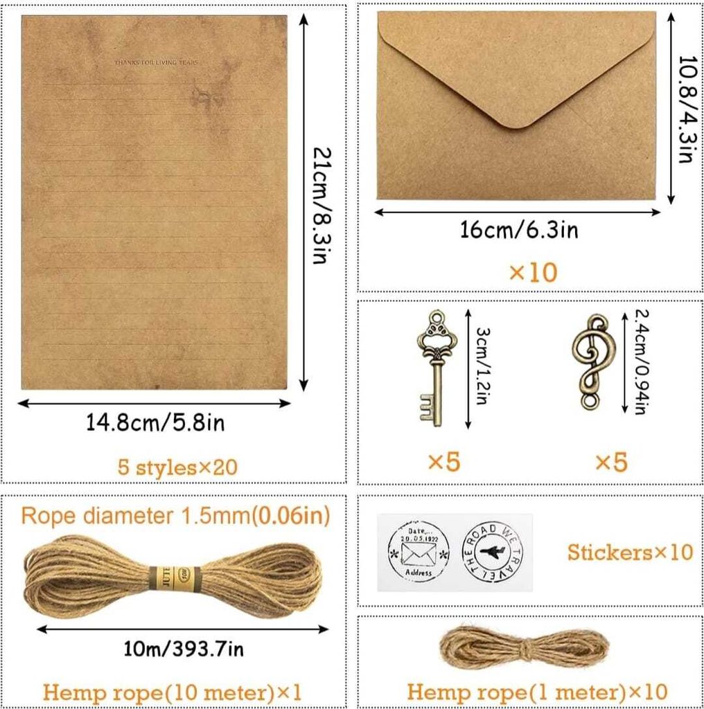 60 Stücke Vintage Schreiben Briefpapier und Umschläge Set Produktbild 7