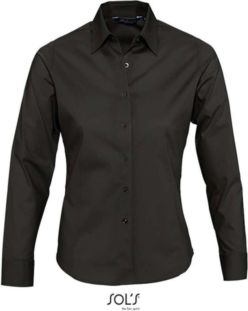 SOL'S Damen Bluse Oberteil Kragen Langarm Stretch Business tailliert, Größe:M, Farbe:Schwarz