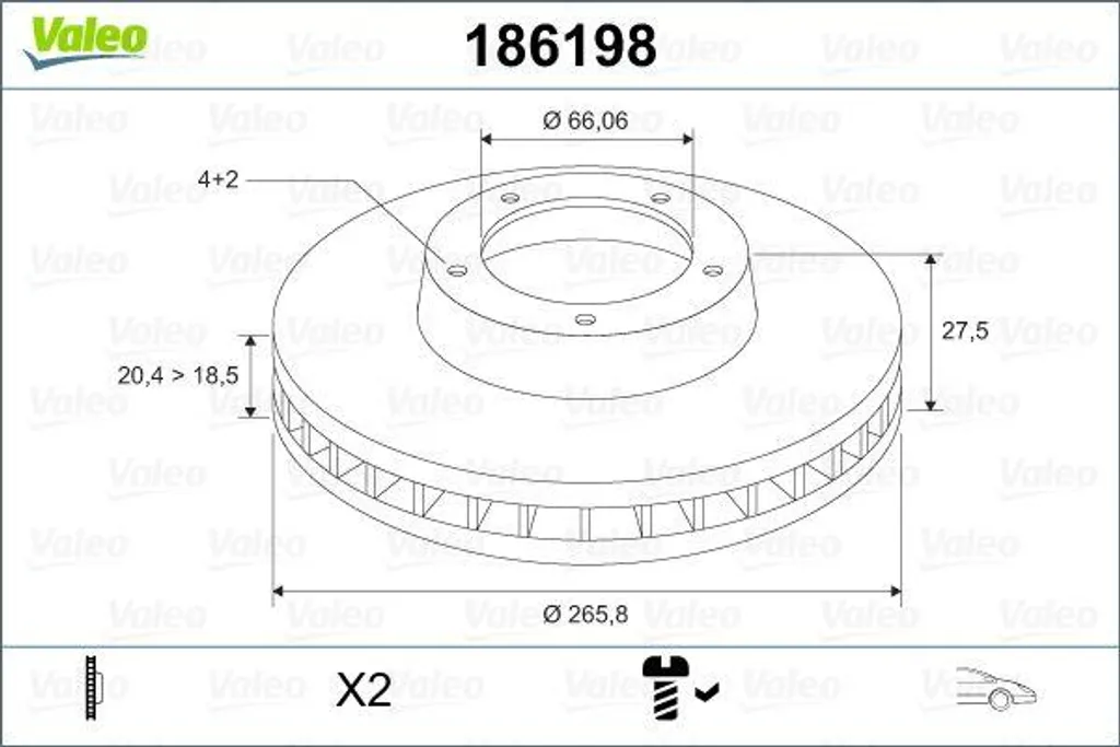 Disque de Frein Valeo 186198 OE 4246R5 pour Peugeot 206 et Partner