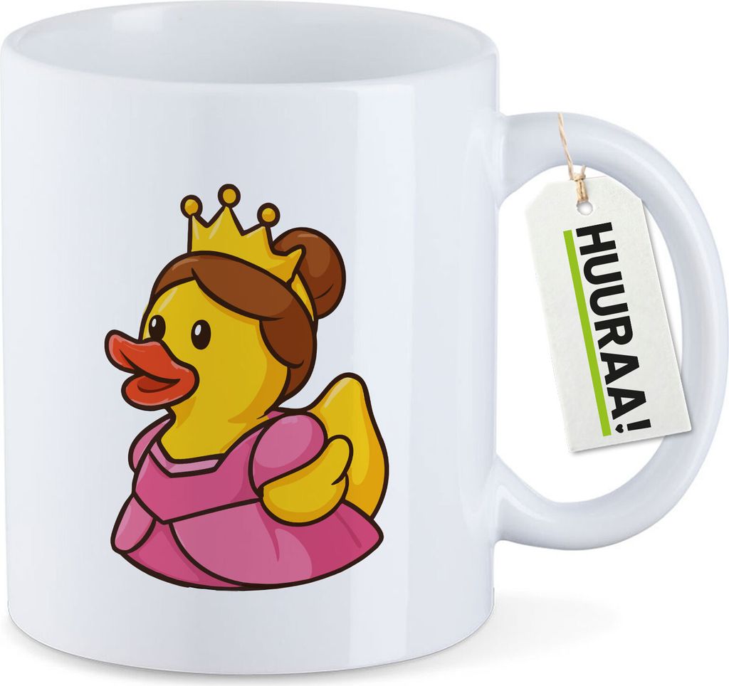 Huuraa Kaffeetasse Quietscheente Prinzessin Gummiente Princess 330ml Weiß Keramik Kaffeebecher Geschenkidee