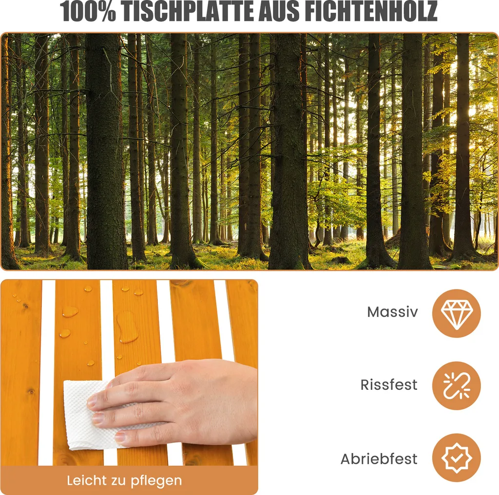 COSTWAY Table de camping pliante en bois 69x69cm avec sac de transport - 4
