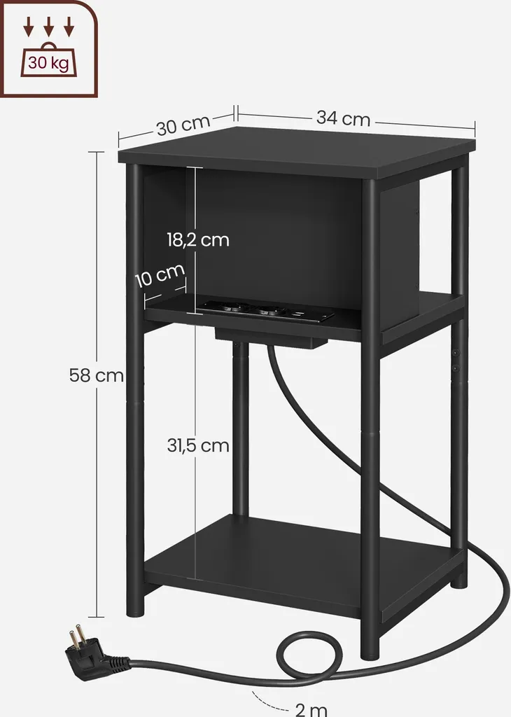 Bout de canapé avec prises AC et USB noir - Support pour pc et mobile - 6