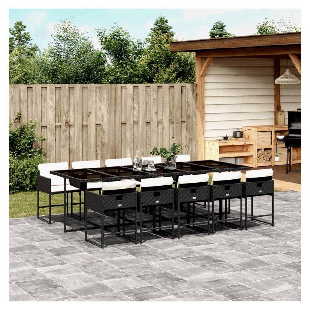 11-teiliges Garten-Essgruppen-Set mit Kissen, Sitzgruppe für 10 Personen, Rattan Lounge Möbel für den Außenbereich