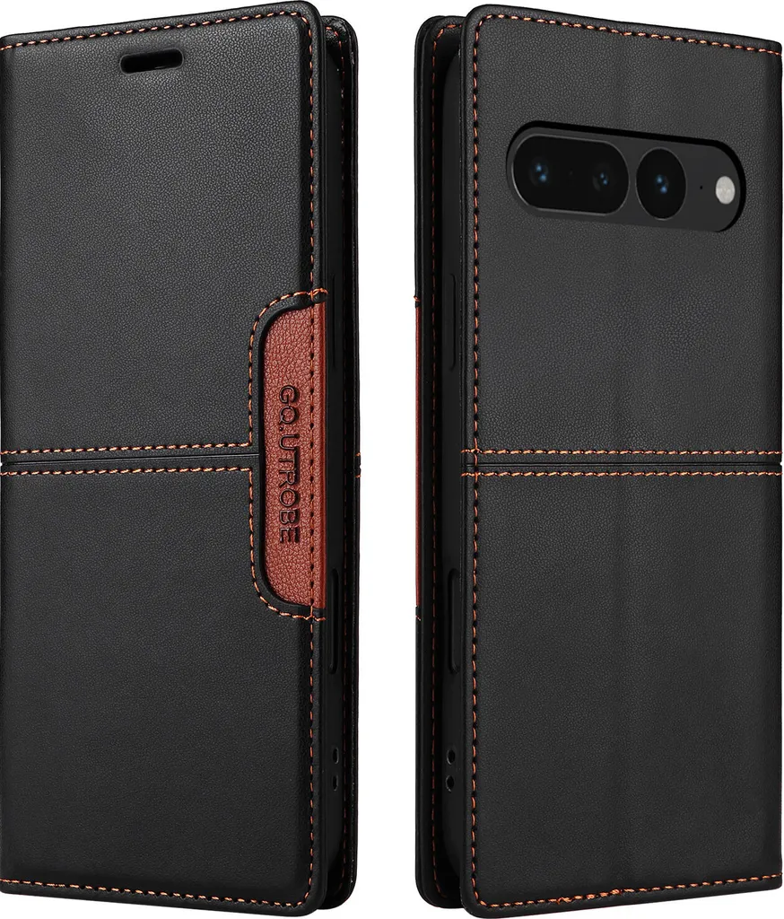 Cover Elegante Google Pixel 7 Pro: Pelle Nera Flip Wallet e Stand - 2
