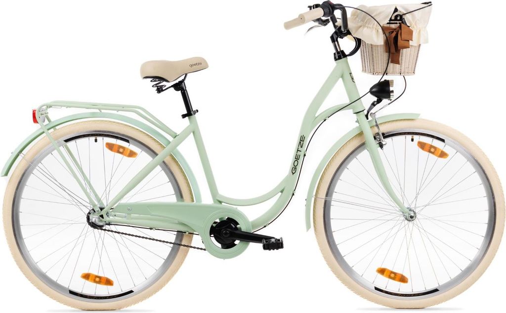 Goetze Style 28 Zoll City Bike, 18 Zoll Tiefeinsteigerrahmen, 3-Gang Shimano Nexus, V-Bremse & Rücktritt, LED-Beleuchtung, Komfortsattel, Rattankorb