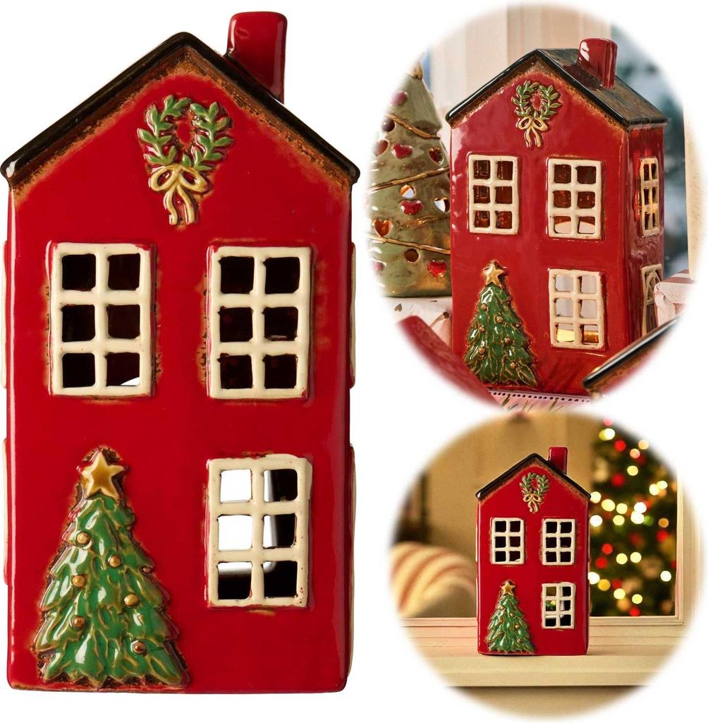 Teelichthaus Lichterhaus Nyhavn 20cm Rot Schwarz Keramik Produktbild 