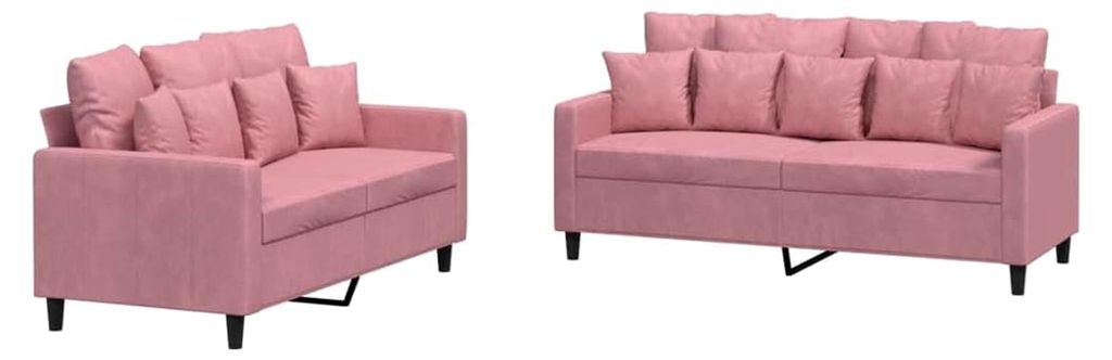 Sofa-Set für Wohnzimmer, 3-Sitzer und 2-Sitzer, 2-teilig, mit Kissen, Rosa, Samt