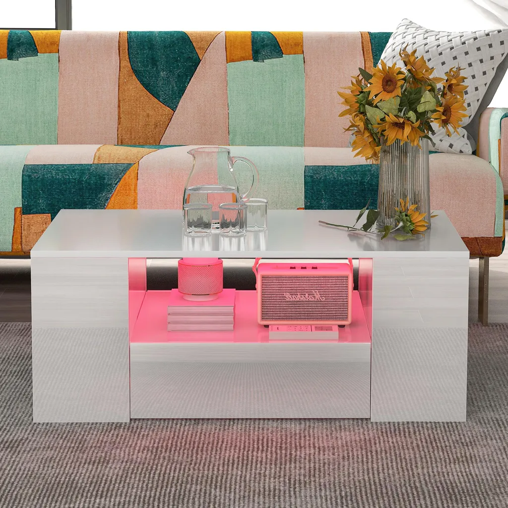Petite table basse blanche avec tiroirs pour optimiser votre rangement