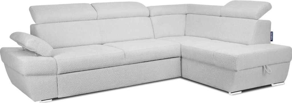 KONSIMO Ecksofa rechts mit Schlaffunktion und Bettkasten "RATLO", Grau, Bouclé-Stoff, Klassischer Stil, 270x82-110x190cm