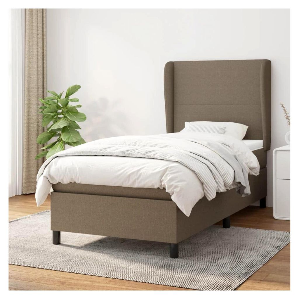 Lattenrost mit Matratze, Taupe, 100 x 200 cm, Stoff, Plattformbett, mit Lattenhalter, einfache Montage, für Schlafzimmer, Erwachsene