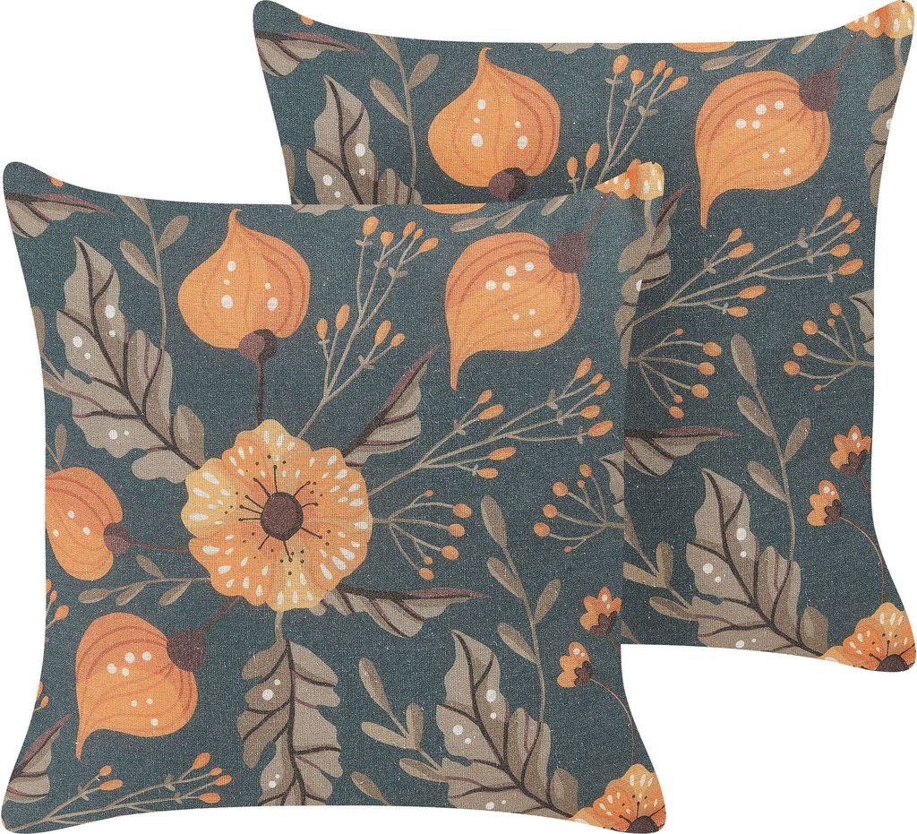 BELIANI Dekokissen 2er Set Mehrfarbig 45 x 45 cm Quadratisch Blumen Muster Wohnaccessoires Deko für Sofa Sessel Bett