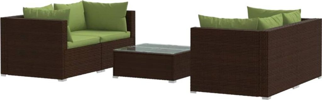 vidaXL 5-tlg. Garten-Lounge-Set mit Kissen Poly Rattan Braun