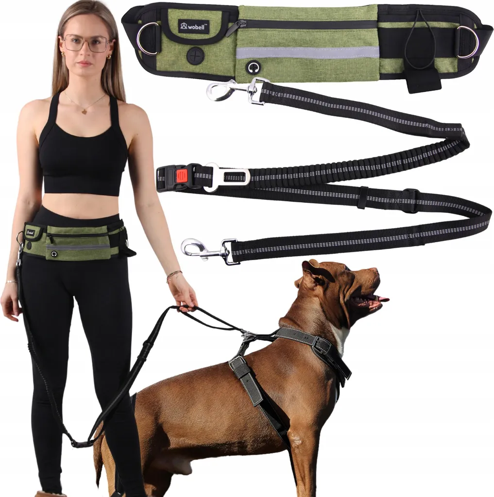 Ceinture de jogging amortissante réglable 75-132cm avec laisse de 2m