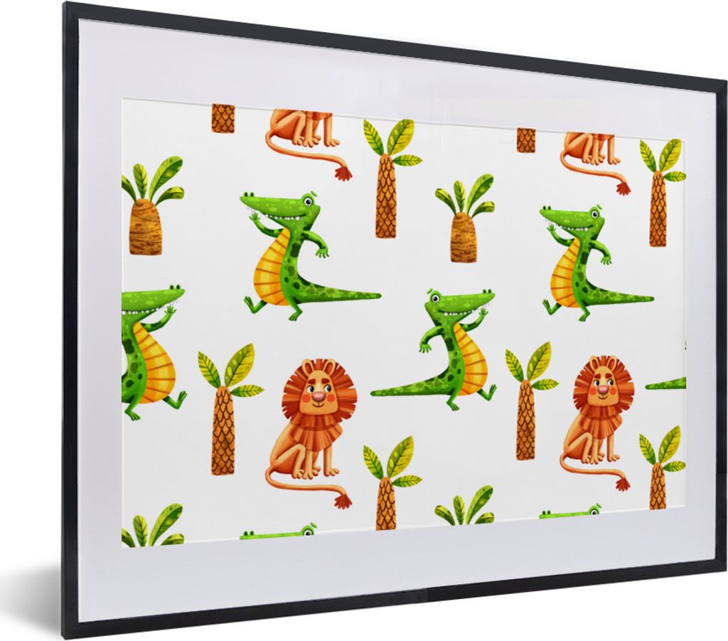 MuchoWow Gerahmtes Poster Dschungel - Löwe - Krokodil 40x30 cm - Poster mit Schwarzem Bilderrahmen Wandposter Rahmen Foto Bilder - Bilderrahmen ...