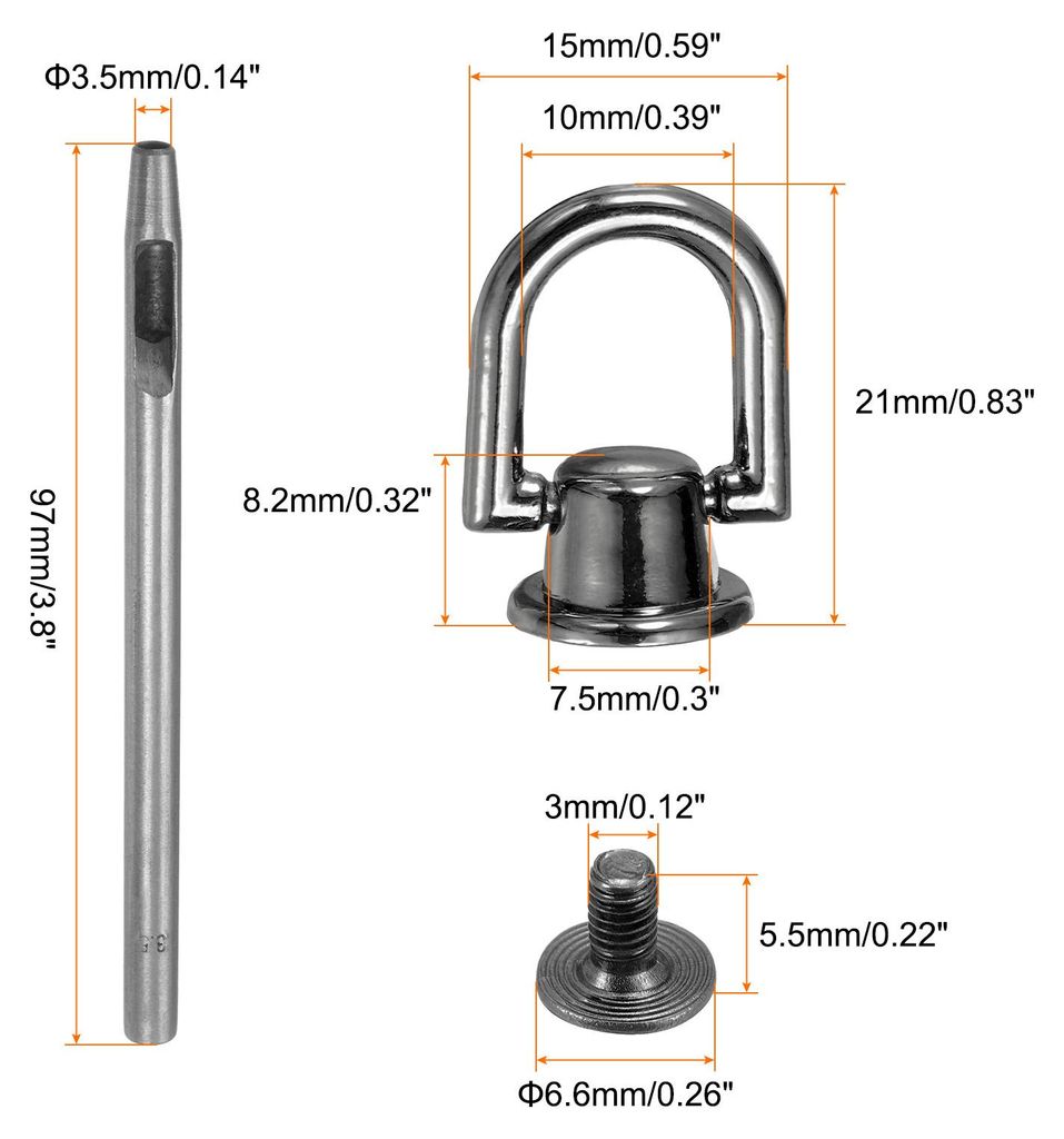 6 Stš¹ck 6,6mm D-Ringe Schrauben Nieten Metall Knopfnieten mit 3,5mm Lochstanze fš¹r Leder DIY Handwerk Handtasche Lederarbeiten Geldb?rse (Sch...