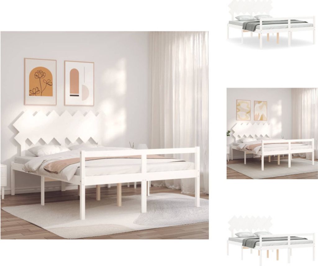 vidaXL Massivholzbett mit Kopfteil Weiß 140x200 cm - Betten & Bettgestelle