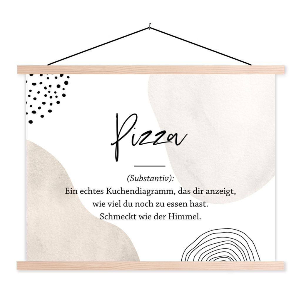 MuchoWow Textilposter Sprichwörter - Pizza - Wörterbuch - Zitate - Pizza definition 120x90 cm mit holzfarbenen Rahmen - Magnetisch