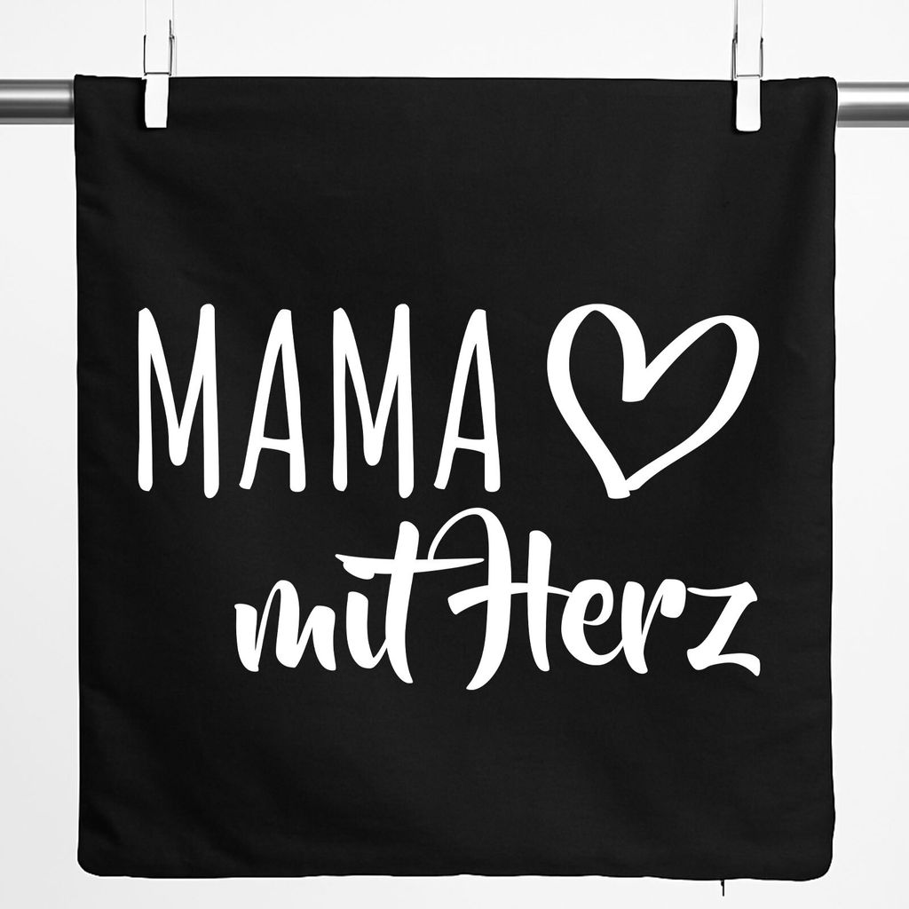 Huuraa Kissenbezug Mama mit Herz 40x40cm Black Baumwolle Dekokissenbezug Geschenkidee