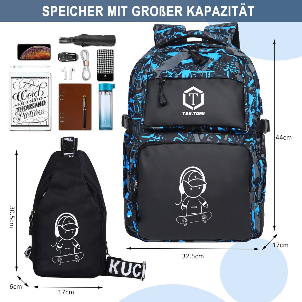Mofut Schulrucksäcke 2 Stück, Rucksack Jungen Schulrucksack Produktbild 5