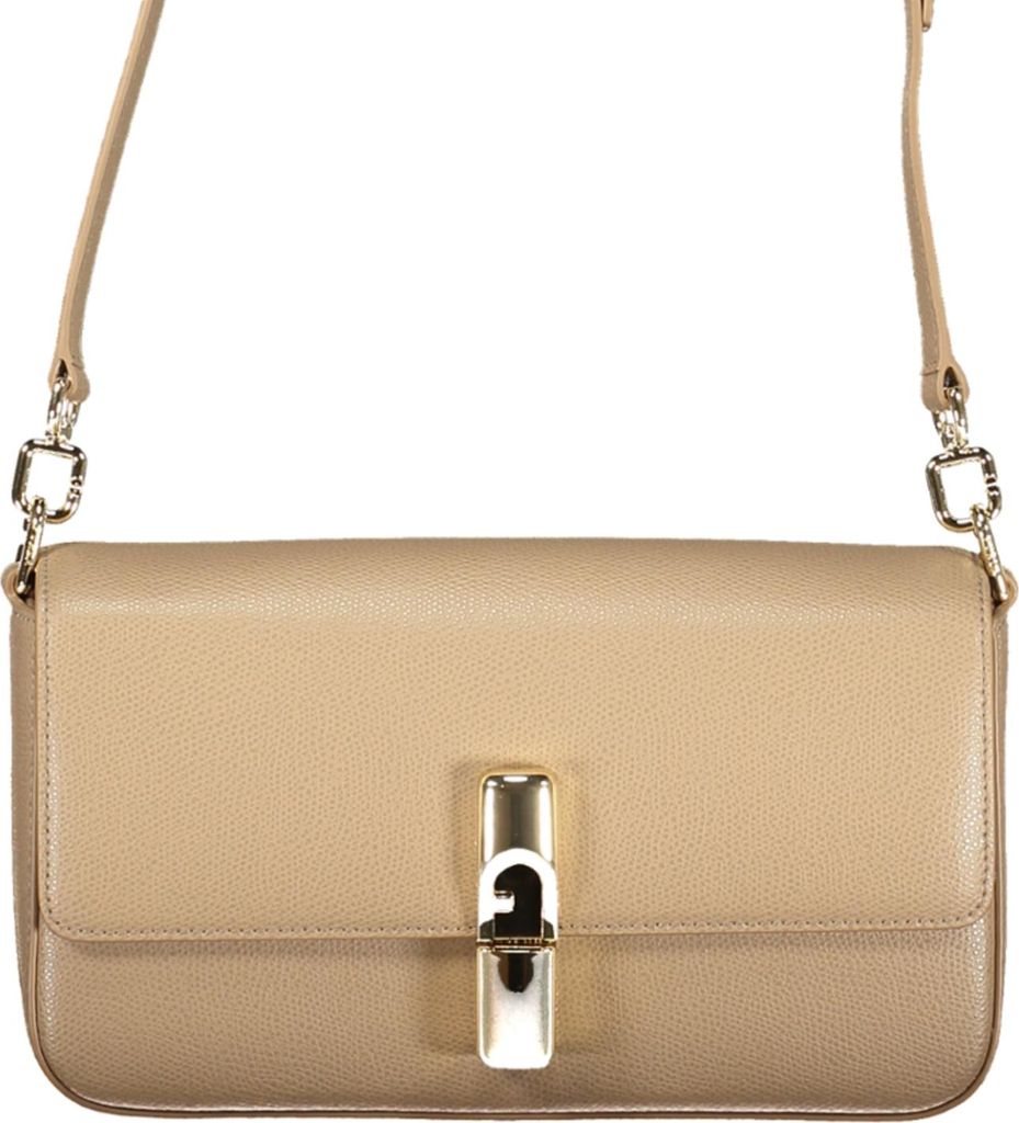 Elegante beige Damenhandtasche mit Druckknopf und Schulterriemen