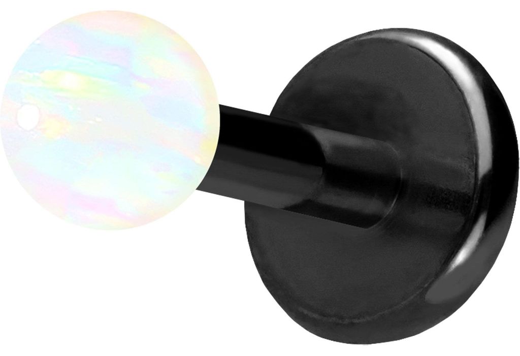 Ohrpiercing, Nasenpiercing Titan Labret mit Push Fit SYNTHETISCHER OPAL Schwarz Stablänge: 5mm + Stabstärke: 1mm + Kugelgröße: 2,5mm