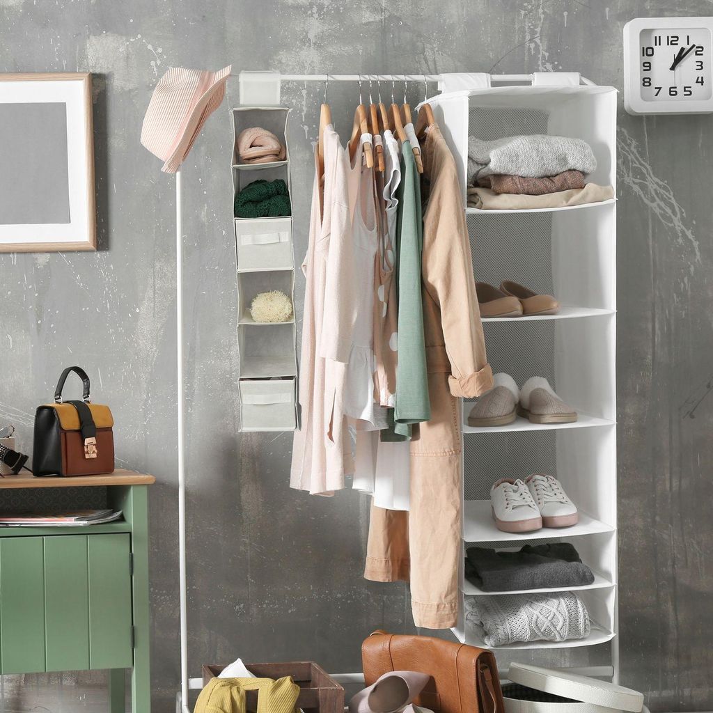 Hängeregal für Kleiderschrank, 6 Fächer & 2 Schubladen, faltbar, aus atmungsaktivem Fleece