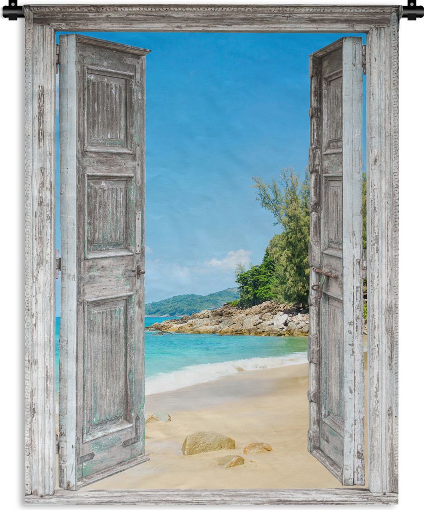 MuchoWow Wandteppich Wandbehang Strand - Ausblick - Sommer - Tropisch 120x160 cm Tapisserie Dekoration Wandtuch - Wohnzimmer - Moderne